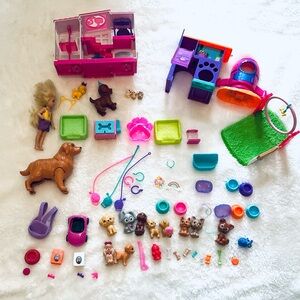 Barbie Pet Animals Huge Lot With Chelsea, Playhouse, Leashes, Mom With Puppies